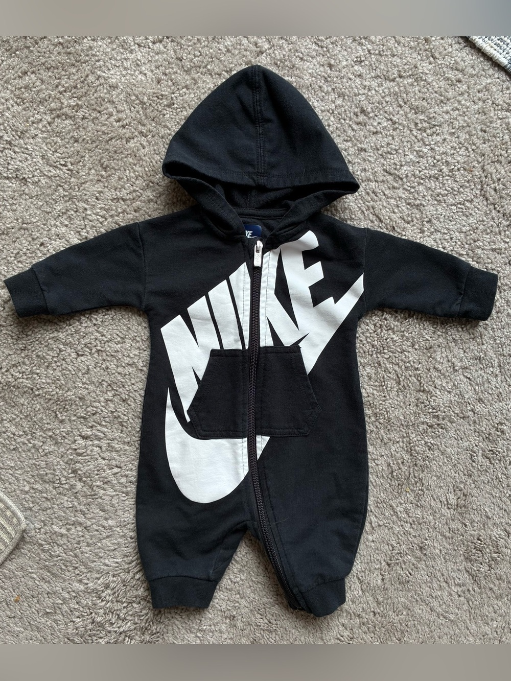 Nike Black Hooded Infant One-Piece with White Logo